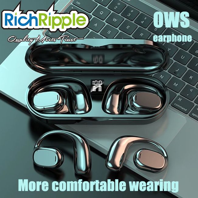 RichRipple JR-2 New Wireless Earphone Clip on Bluetooth-Compatible V5.3 Sports Earbuds Comfortable Digital Display Ear-clip Earphones