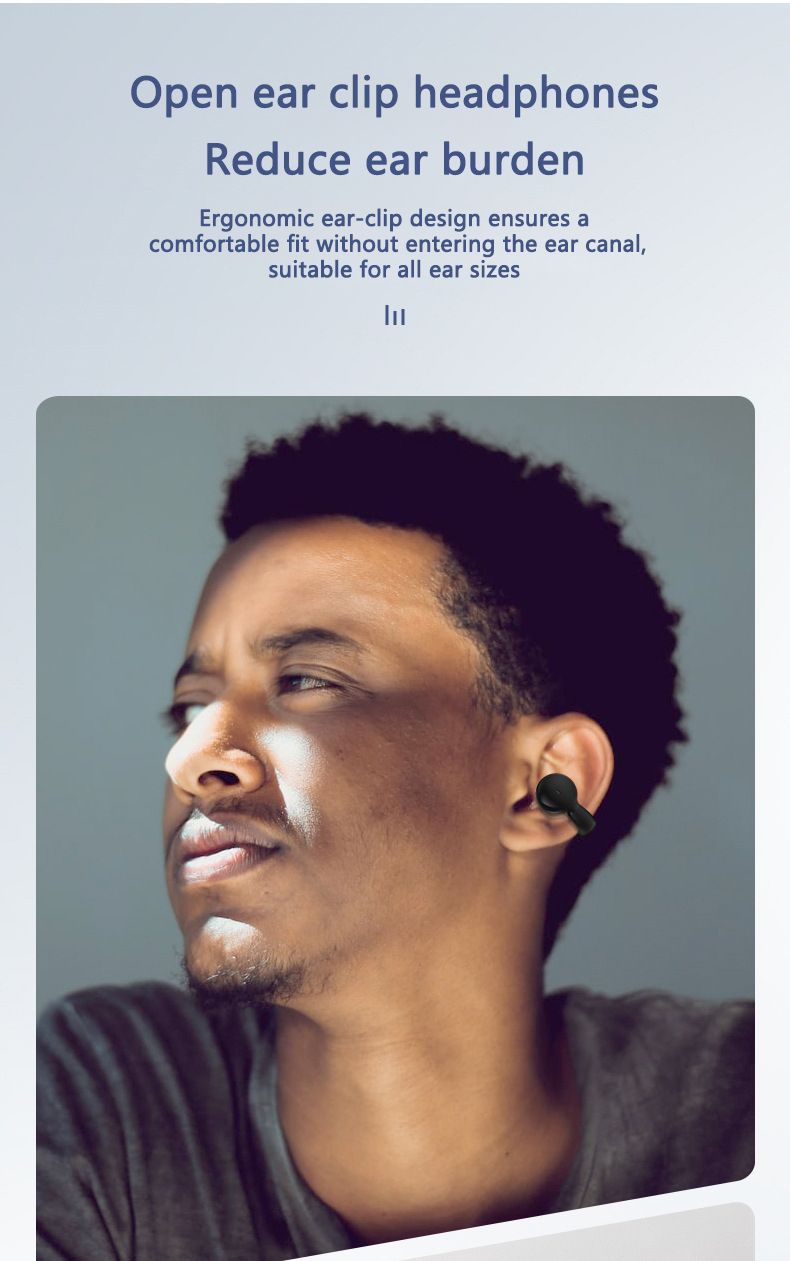 RichRipple  Long Standby 4-6H Single-Pack Sports Bluetooth Headset Ear Clip Type Non-In-Ear Stereo Mini Headset Durable Black