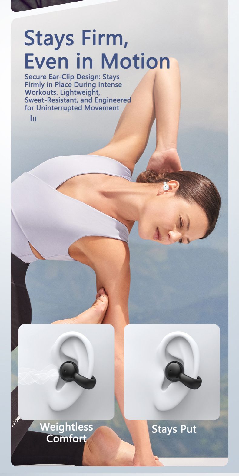 RichRipple  Long Standby 4-6H Single-Pack Sports Bluetooth Headset Ear Clip Type Non-In-Ear Stereo Mini Headset Durable Black