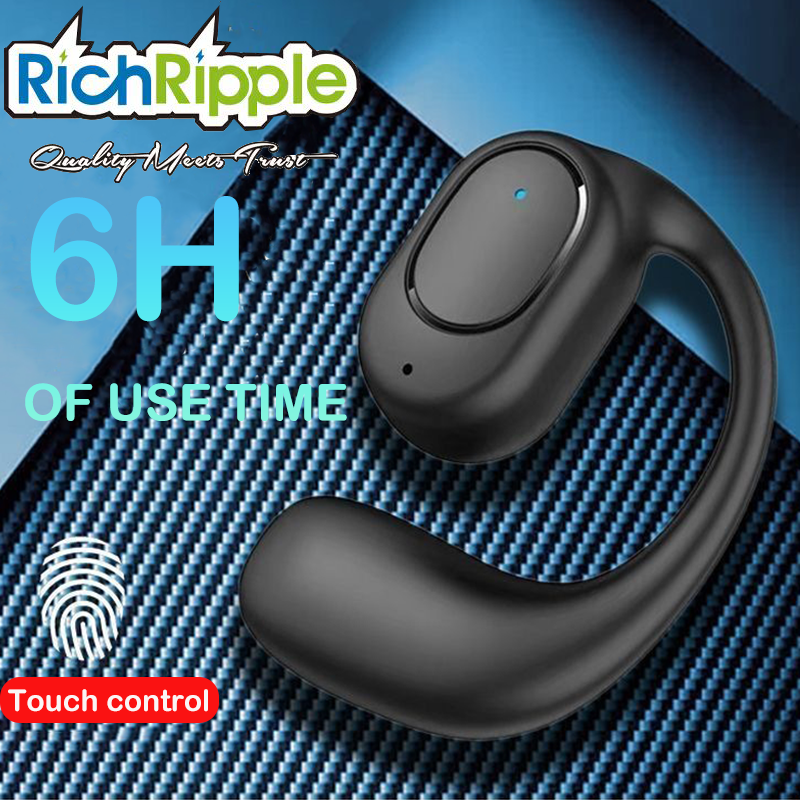 RichRipple F1 Long 6H Play Time Wireless Bluetooth Earphone Digital Display Single Earbud Ultra Long Standby Business Earpods HD Call Headset Outdoor black