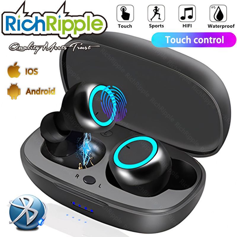 RichRipple Y50 Pro Wireless Bluetooth Earphone TWS Stereo Earbuds In-Ear Earpods Touch Control 450mAh with Mic Earphone for iOS Android