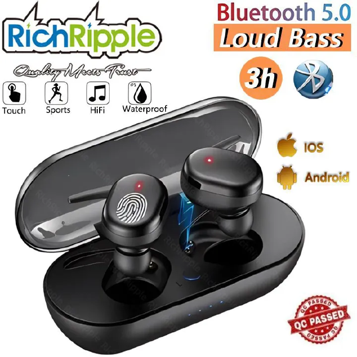 RichRipple RR30 Microphone Wireless Bluetooth Earphone Stereo Earpods Music Touch Earbuds with Charging Case