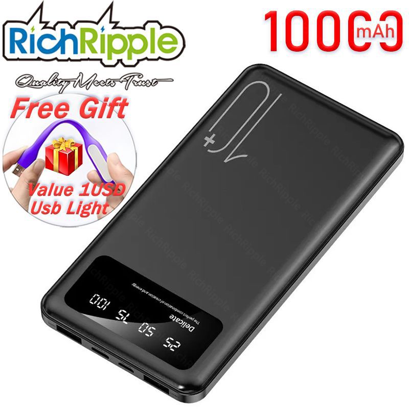 RichRipple 2A Fast Charge Power Banks 10000mAh iPhone&Android Power Bank Universal Portable Mobile Power With Dual USB LED Lamp powerbank