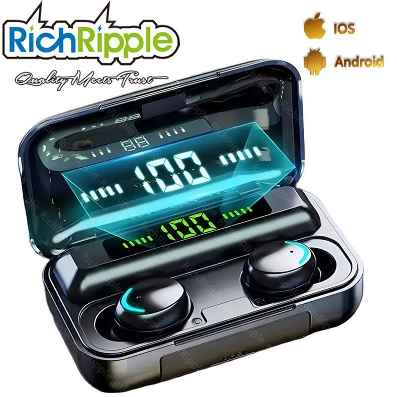 RichRipple F9 TWS V5.0 Bluetooth Earphone Wireless Stereo Sports Waterproof Bluetooth Earpods Mini Touch Control Noise Canceling Earbuds