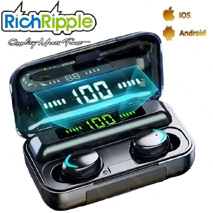 RichRipple F9 TWS V5.0 Bluetooth Earphone Wireless Stereo Sports Waterproof Bluetooth Earpods Mini Touch Control Noise Canceling Earbuds