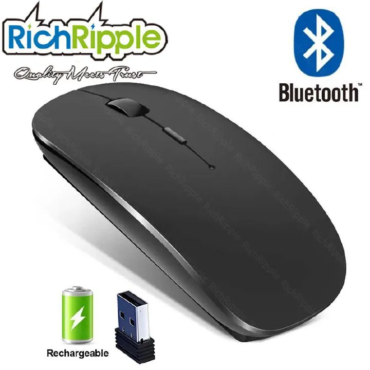 RichRipple 2.4G+Buletooth Wireless Silent Rechargeable Mouses Adjustable DPI for Computer Laptop PC Macbook  - Black
