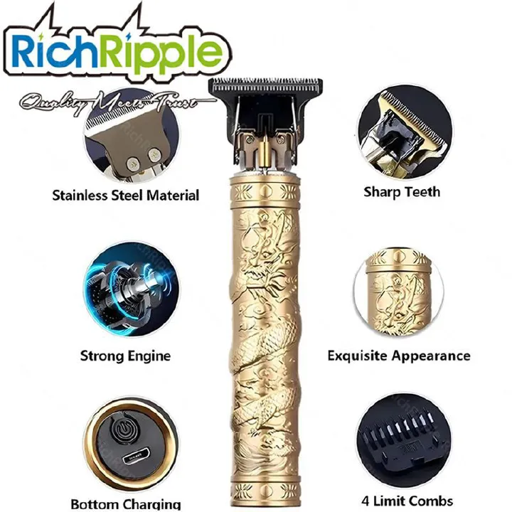RichRipple F9 Cordless Electric Hair Clipper All-in-One Grooming Kit Rechargeable Hair Trimmer High-quality Steel Blade Salon Men Hair Cutting Barber Machine Gold