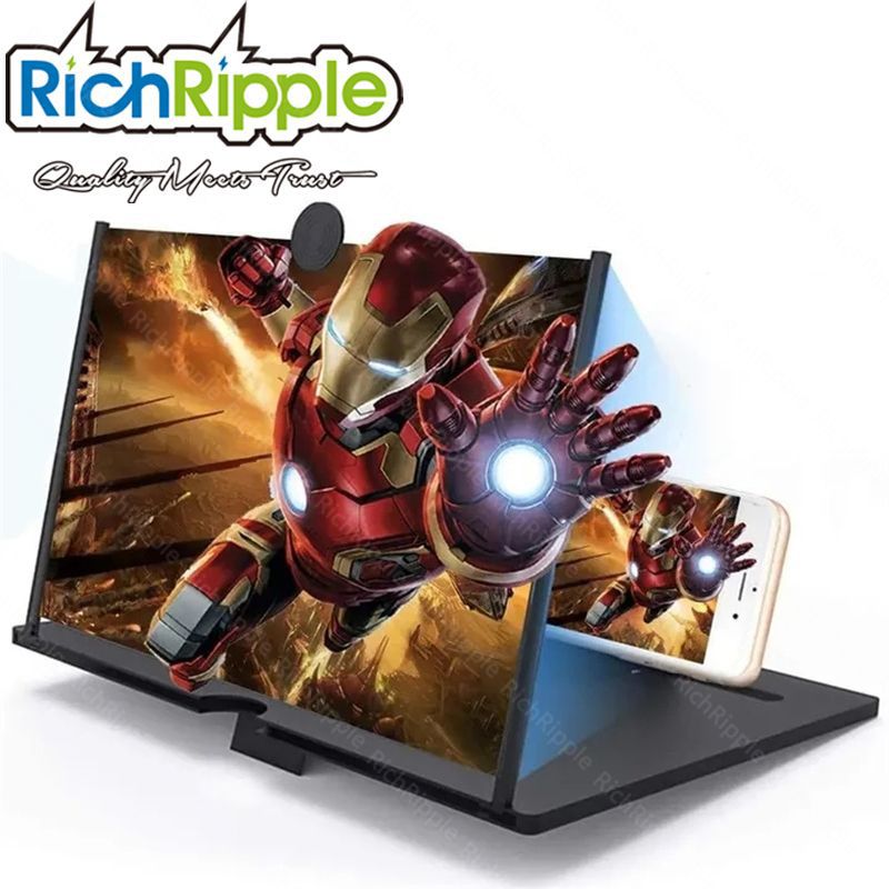 RichRipple 10/12 inch 3D Anti-Radiation Phone Screen Magnifier HD 3D Video Amplifier Foldable Holder Make Your Mobile Phone Screen Turn into Pad Screen