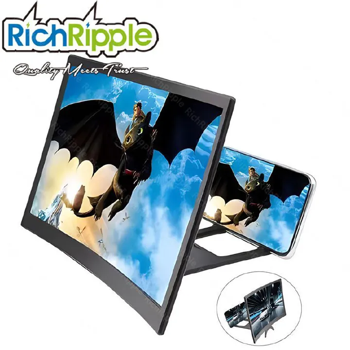 RichRipple 12inch Mobile Phone Curved Screen Amplifier HD 3D Video Mobile Phone Magnifying Glass Stand Bracket Phone Foldable Holder