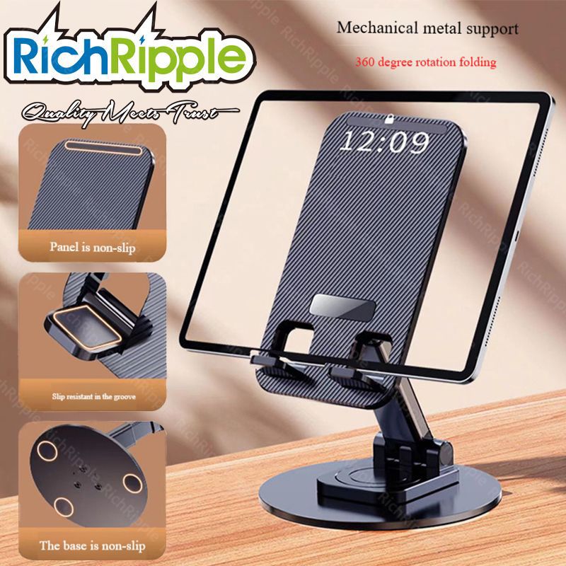 Tablet Mobile Phone Stand 360° Rotating Foldable For iPad Pad Desk Holder Bracket Cellphone Infinix itel TECNO Xiaomi Universal Metal Base