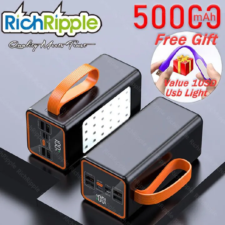 RichRipple Power Banks 50000mAh Power Bank Fast charge 22.5W High capacity charger Camping Light Portable portable charger compatible with multiple devices