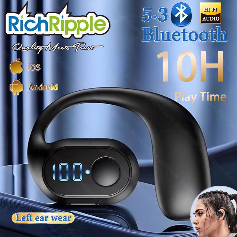 RichRipple F10 Pro 10H Play Time Wireless  Bluetooth Earphone Digital Display Single Earbud Ultra Long Standby Business Earpods HD Call Headset Outdoor