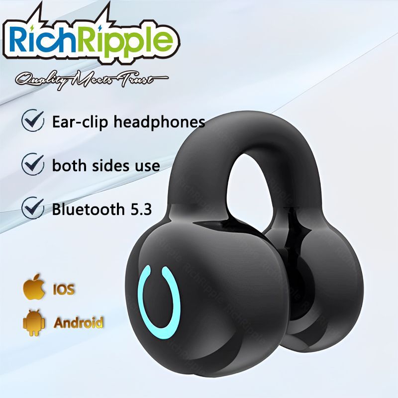 RichRipple  Long Standby 4-6H Single-Pack Sports Bluetooth Headset Ear Clip Type Non-In-Ear Stereo Mini Headset Durable Black