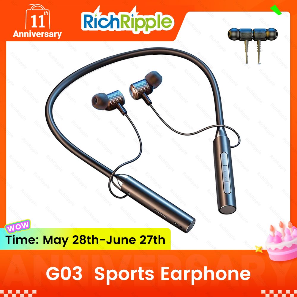 RichRipple G03 Wireless  Bluetooth Sports Earphones Neckband Earphones Earbuds Hanging Neck Band Sports Two Ears in-ear Neck Hanging Long Standby with Magnetic Voice Assistant