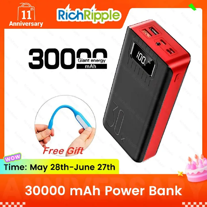 RichRipple Power Banks 30000mAh powerbank TypeC Micro USB QC Fast Charging Powerbank LED Display For all Phones Tablets