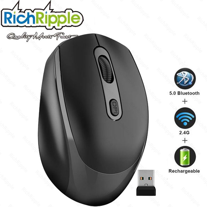 RichRipple 2.4G Wireless Dual-mode Bluetooth Mouse Wireless Rechargeable Mouse Ergonomic Office Mouse Silent Mouse Adjustable DPI Mouse