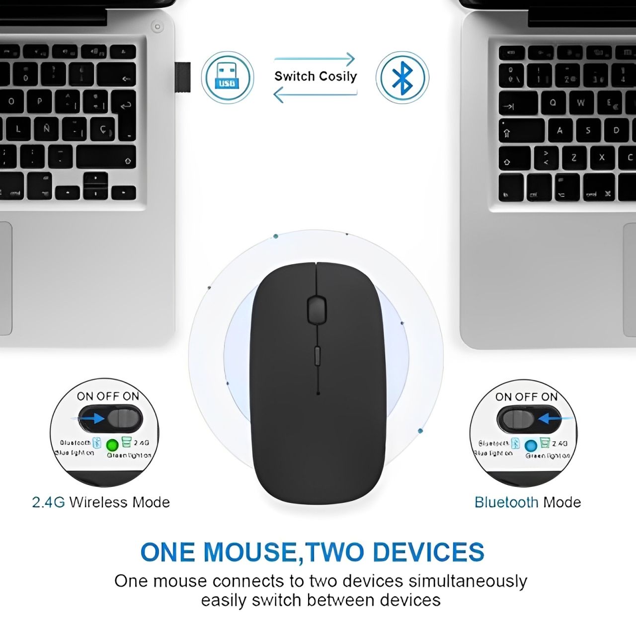 2.4G&Bluetooth Wireless  Dual-mode Using Batteries Slient Mouse USB Ultrathin Computer Mouse