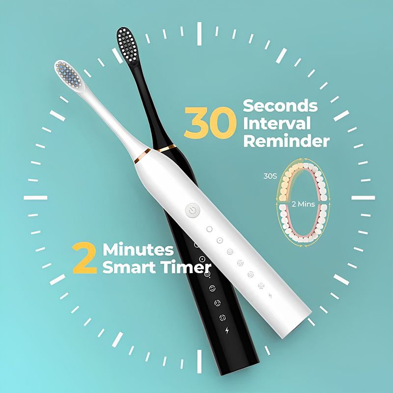 RichRipple Electric Toothbrush With 6 Brush Heads 6-Speed model Black For Men Women Kids adults Tooth brushes rechargeable Smart Timer Whitening