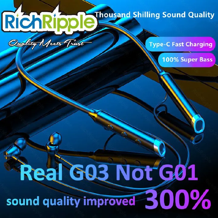 RichRipple G03 Wireless  Bluetooth Sports Earphones Neckband Earphones Earbuds Hanging Neck Band Sports Two Ears in-ear Neck Hanging Long Standby with Magnetic Voice Assistant