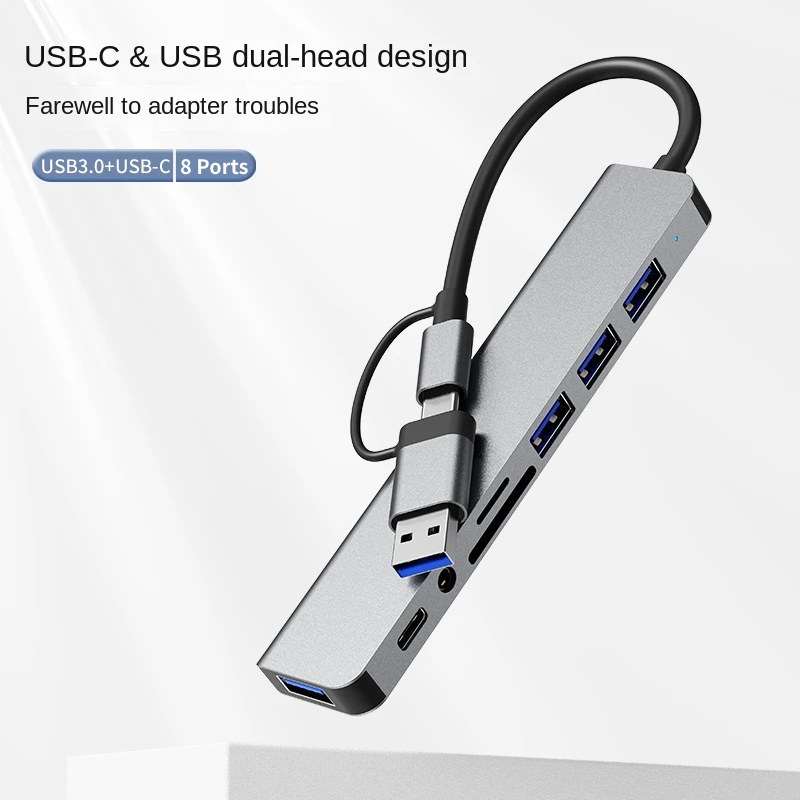 USB C Hub 8 In 1 Type C To Adapter SD/TF Card Reader PD Fast Charge 3.5 Audio Thunderbolt 3 USB Dock For MacBook Pro 8-in-1