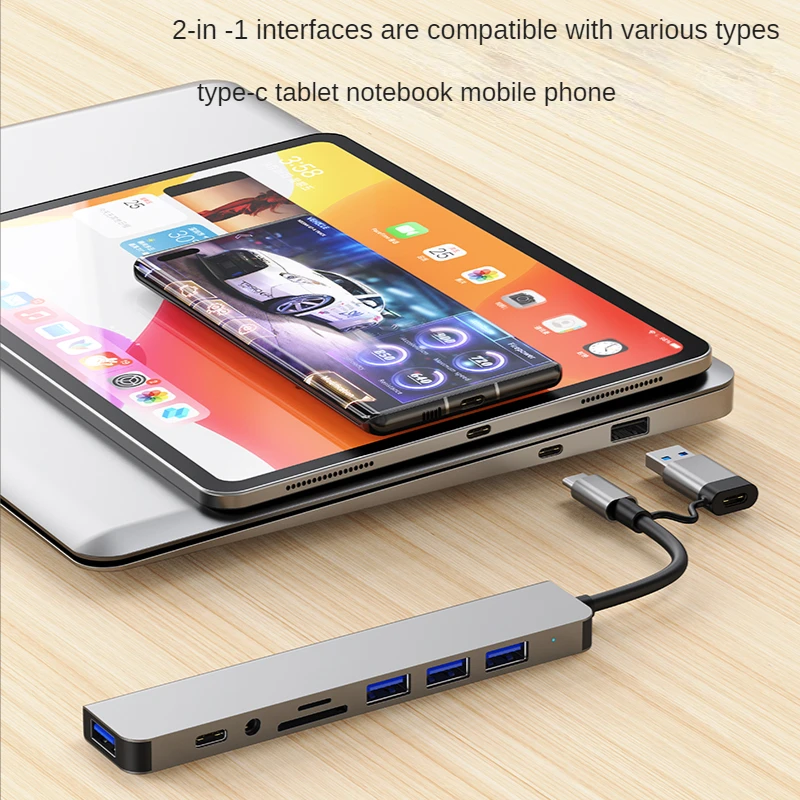 USB C Hub 8 In 1 Type C To Adapter SD/TF Card Reader PD Fast Charge 3.5 Audio Thunderbolt 3 USB Dock For MacBook Pro 8-in-1