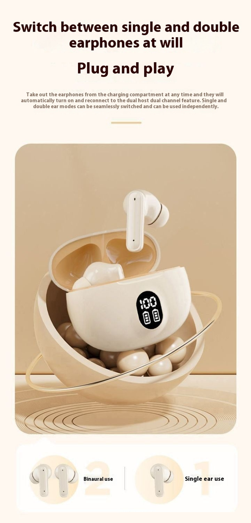 RichRipple New 510C TWS Wireless Earphone Sports Earphods Digital LED Display Stereo Earphones with Mic 5.3 Bluetooth Type-C