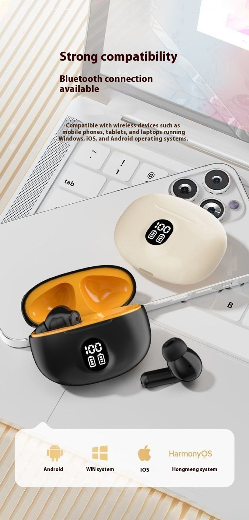 RichRipple New 510C TWS Wireless Earphone Sports Earphods Digital LED Display Stereo Earphones with Mic 5.3 Bluetooth Type-C