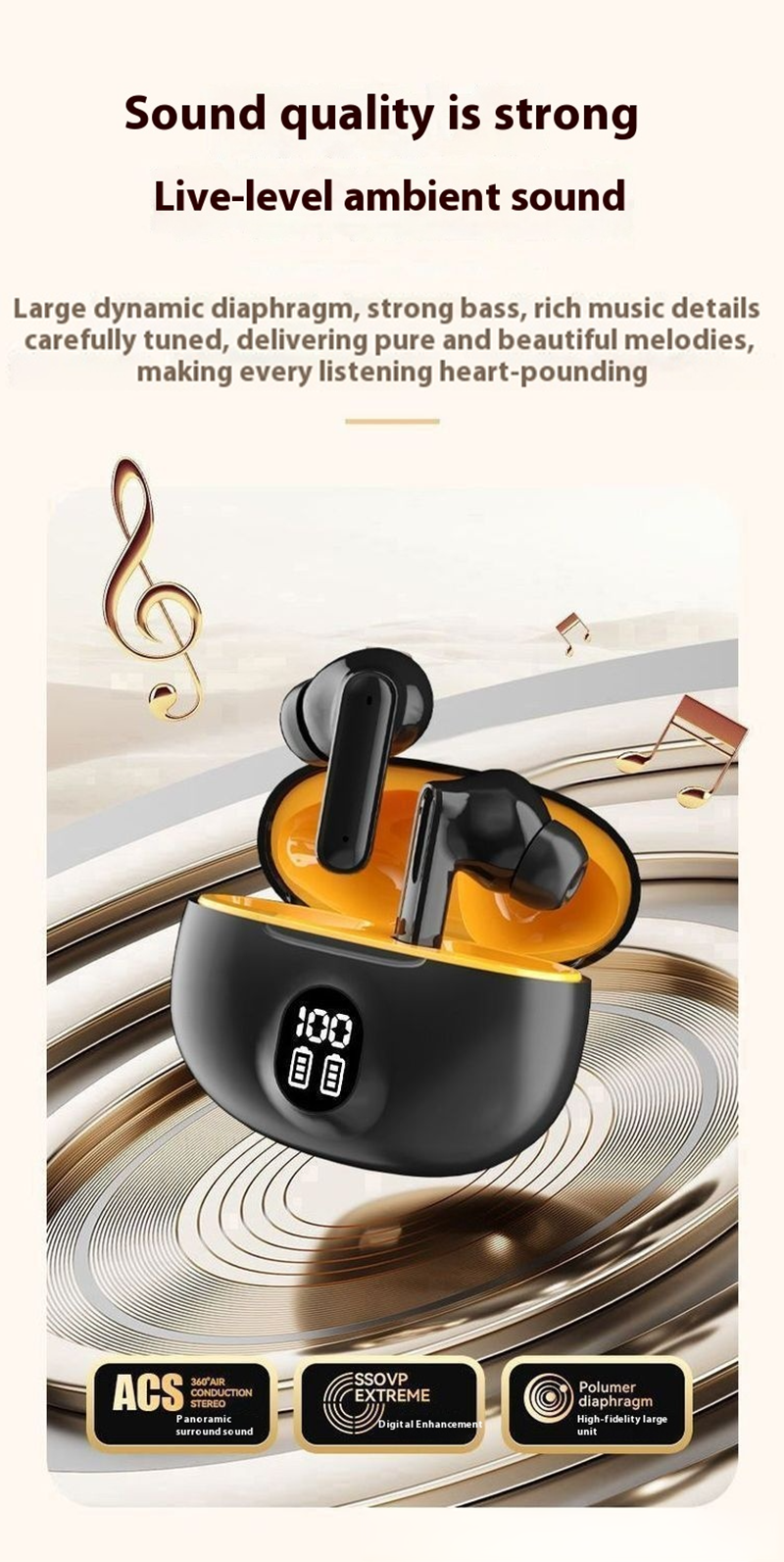 RichRipple New 510C TWS Wireless Earphone Sports Earphods Digital LED Display Stereo Earphones with Mic 5.3 Bluetooth Type-C