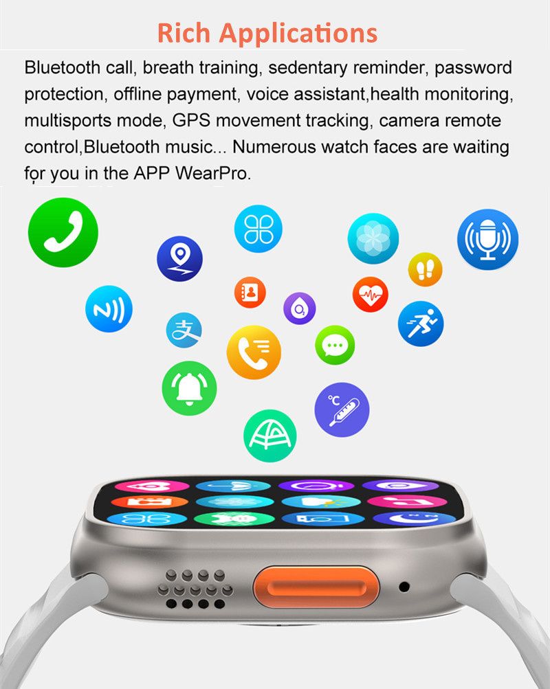 T900 Ultra Smart Watch 2 Watchbands Bluetooth Calls Wireless Charger Mens Watch Women Sport Fitness Smartwatch for Apple Xiaomi Android Phone