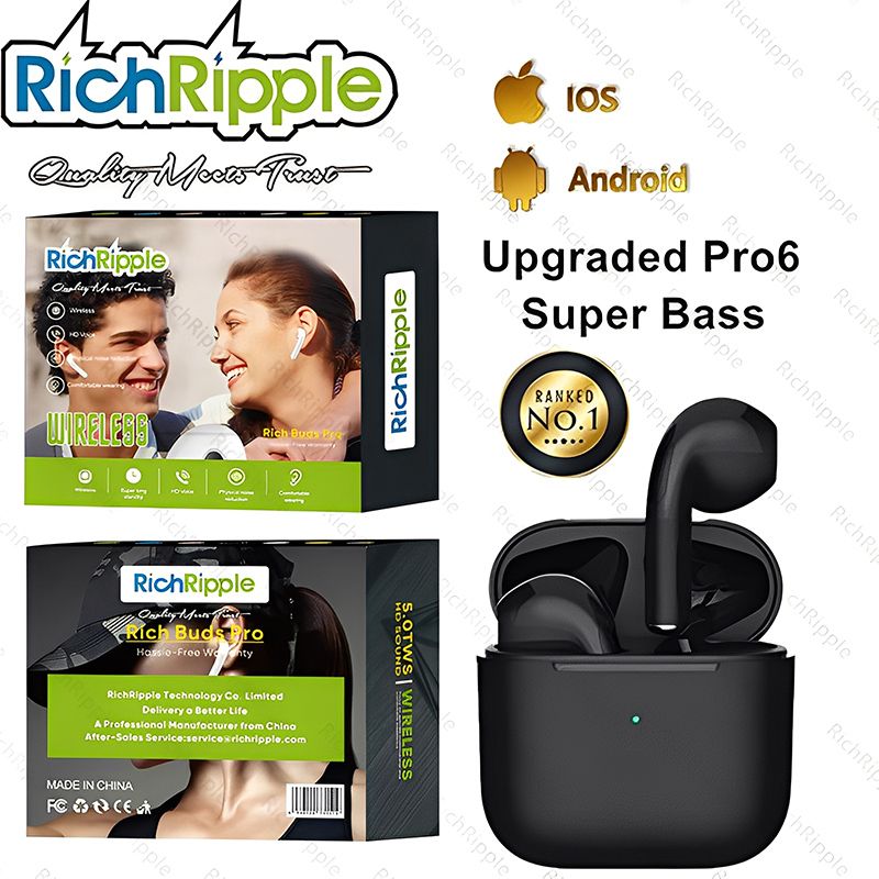 Air Pro6 TWS inPods Pro 6 earpods Earphone Wireless Bluetooth Earphone Bluetooth V5.0 Touch Control for all Smart phone