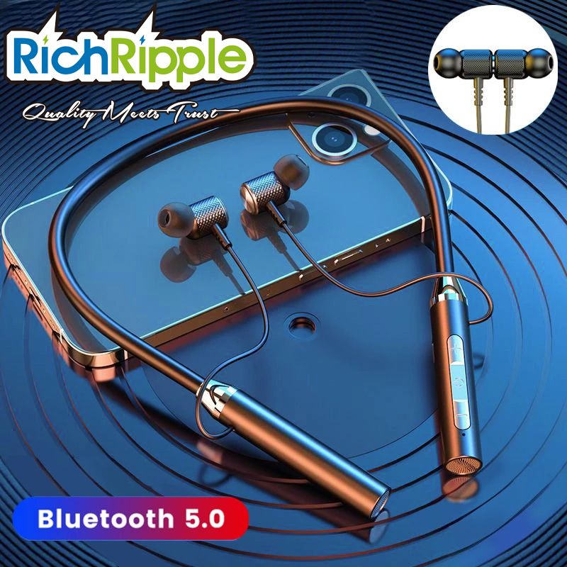 RichRipple G03 Wireless  Bluetooth Sports Earphones Neckband Earphones Earbuds Hanging Neck Band Sports Two Ears in-ear Neck Hanging Long Standby with Magnetic Voice Assistant