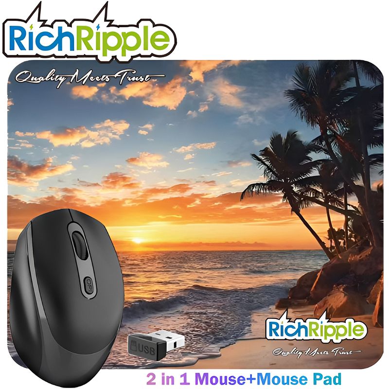 RichRipple 2 in 1 Mouse+Mouse Pad 2.4G Wireless Dual-mode Bluetooth Mouse Wireless Rechargeable Mouse Ergonomic Office Mouse Silent Mouse Adjustable DPI Mouse