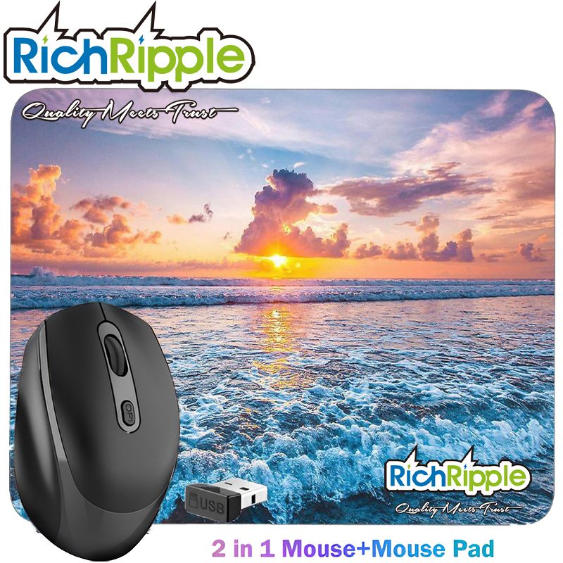 RichRipple 2 in 1 Mouse+Mouse Pad 2.4G Wireless Dual-mode Bluetooth Mouse Wireless Rechargeable Mouse Ergonomic Office Mouse Silent Mouse Adjustable DPI Mouse