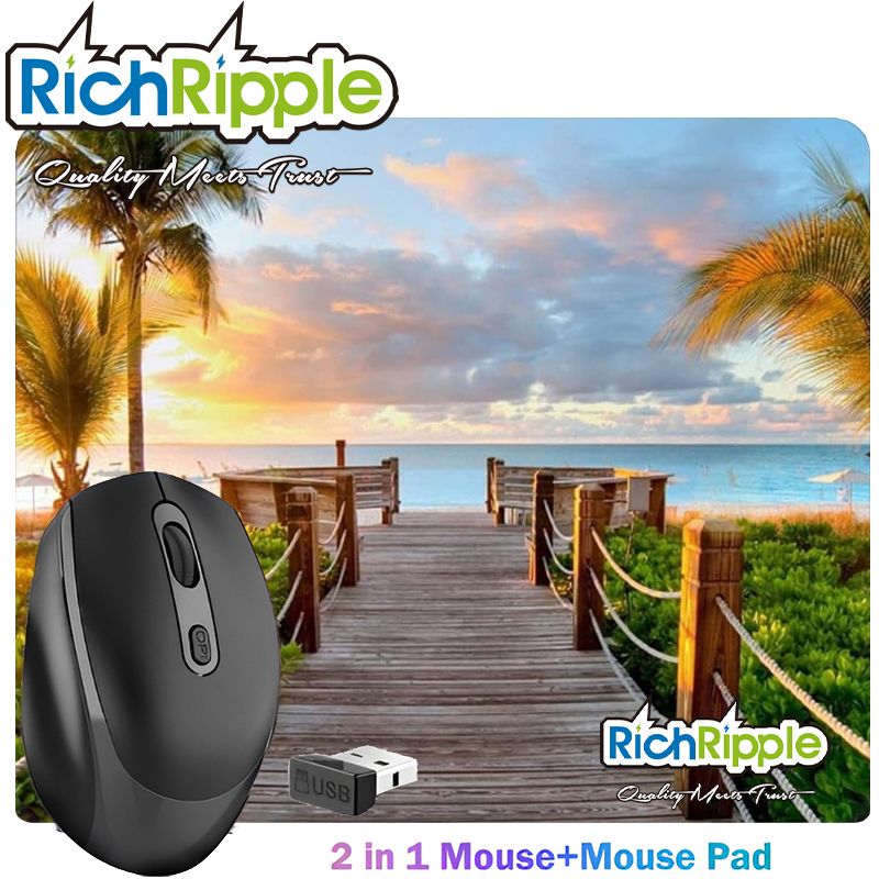 RichRipple 2 in 1 Mouse+Mouse Pad 2.4G Wireless Dual-mode Bluetooth Mouse Wireless Rechargeable Mouse Ergonomic Office Mouse Silent Mouse Adjustable DPI Mouse
