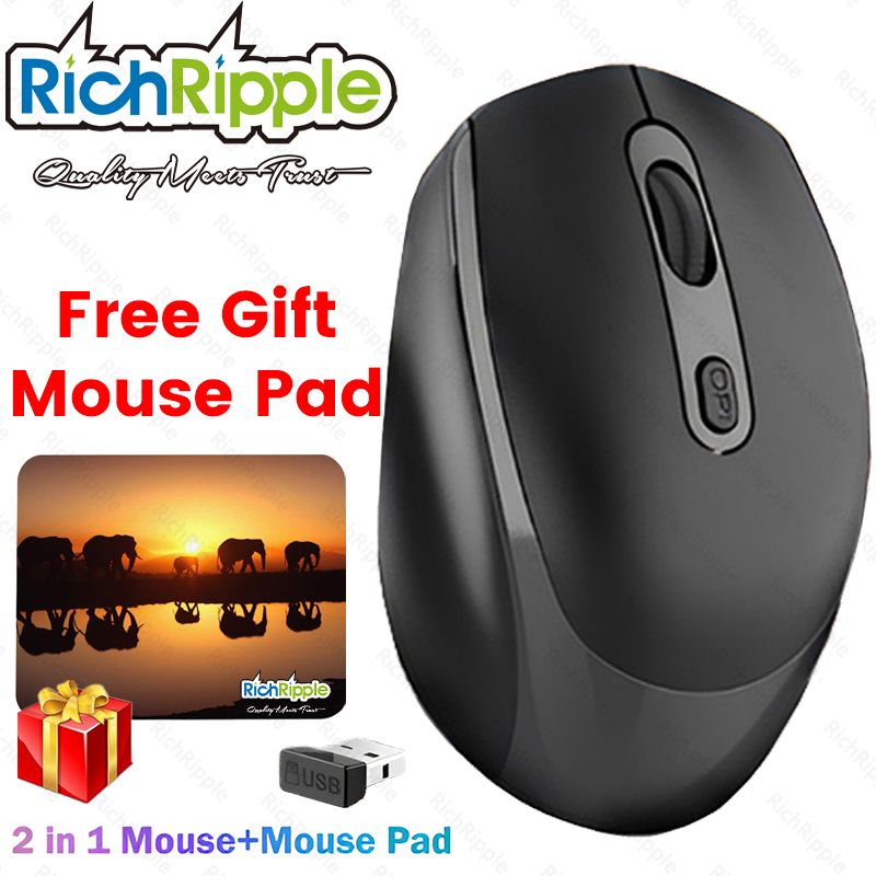 RichRipple 2 in 1 Mouse+Mouse Pad 2.4G Wireless Dual-mode Bluetooth Mouse Wireless Rechargeable Mouse Ergonomic Office Mouse Silent Mouse Adjustable DPI Mouse