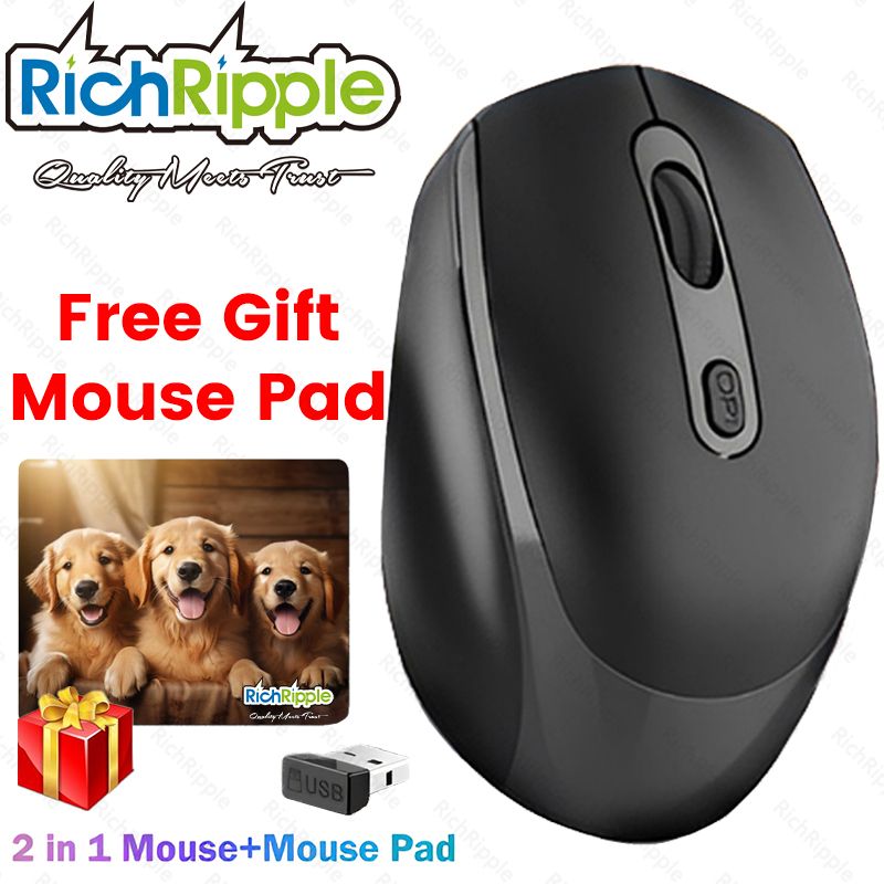 RichRipple 2 in 1 Mouse+Mouse Pad 2.4G Wireless Dual-mode Bluetooth Mouse Wireless Rechargeable Mouse Ergonomic Office Mouse Silent Mouse Adjustable DPI Mouse