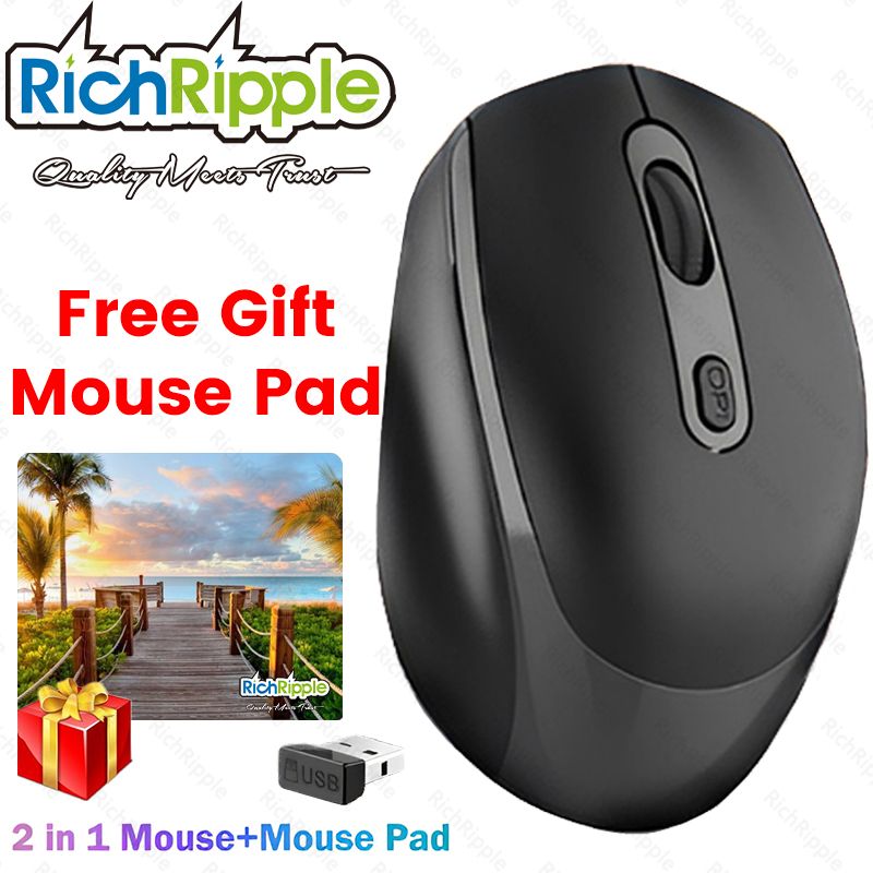 RichRipple 2 in 1 Mouse+Mouse Pad 2.4G Wireless Dual-mode Bluetooth Mouse Wireless Rechargeable Mouse Ergonomic Office Mouse Silent Mouse Adjustable DPI Mouse