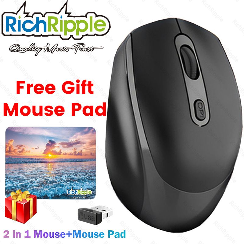 RichRipple 2 in 1 Mouse+Mouse Pad 2.4G Wireless Dual-mode Bluetooth Mouse Wireless Rechargeable Mouse Ergonomic Office Mouse Silent Mouse Adjustable DPI Mouse