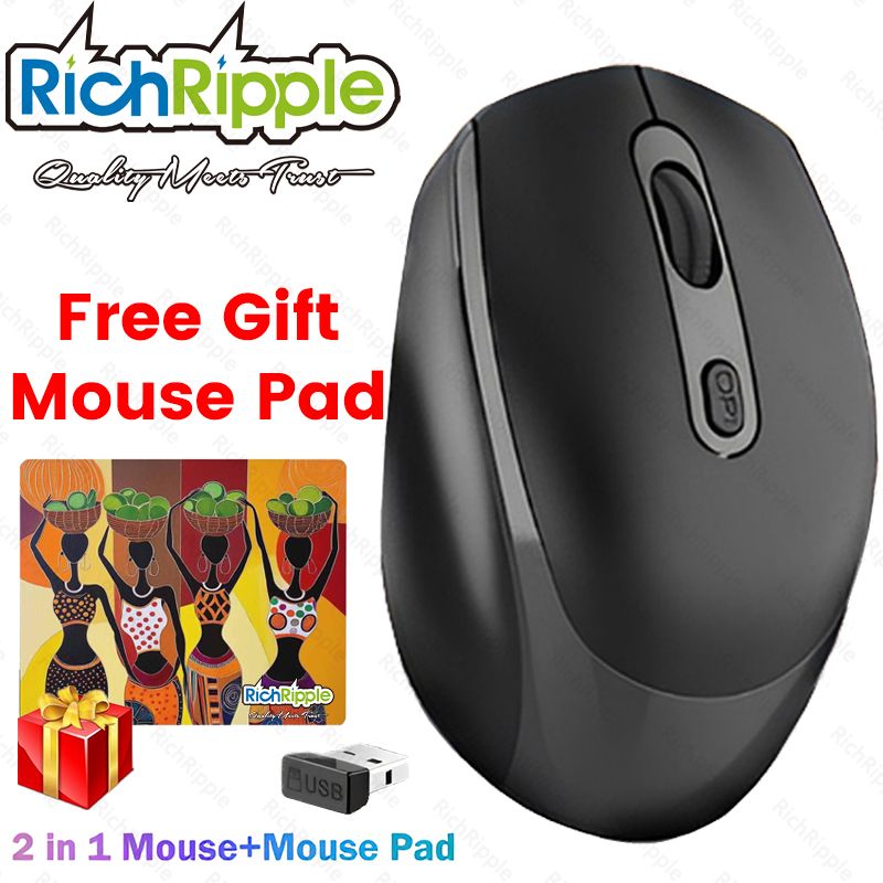 RichRipple 2 in 1 Mouse+Mouse Pad 2.4G Wireless Dual-mode Bluetooth Mouse Wireless Rechargeable Mouse Ergonomic Office Mouse Silent Mouse Adjustable DPI Mouse