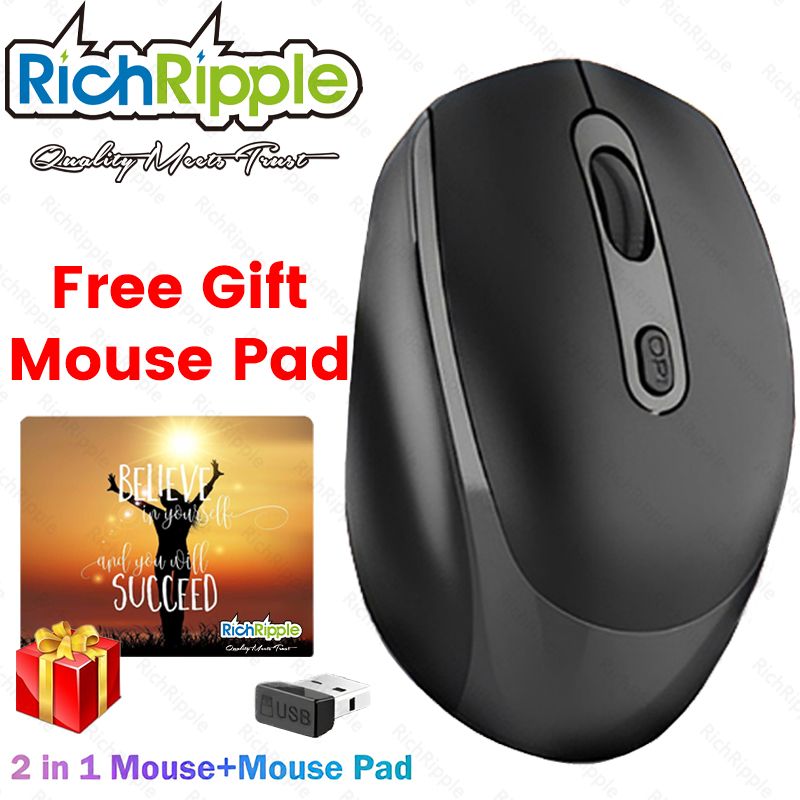 RichRipple 2 in 1 Mouse+Mouse Pad 2.4G Wireless Dual-mode Bluetooth Mouse Wireless Rechargeable Mouse Ergonomic Office Mouse Silent Mouse Adjustable DPI Mouse