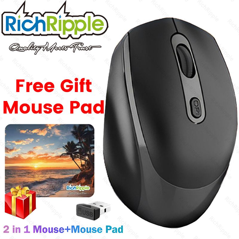 RichRipple 2 in 1 Mouse+Mouse Pad 2.4G Wireless Dual-mode Bluetooth Mouse Wireless Rechargeable Mouse Ergonomic Office Mouse Silent Mouse Adjustable DPI Mouse