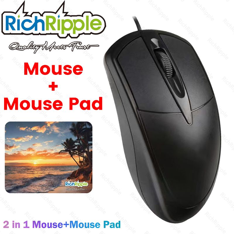 RichRipple Wireled Mouse with mouse pad Wired Mouse Ergonomic Office Mouse Silent Mouse Adjustable DPI Mouse