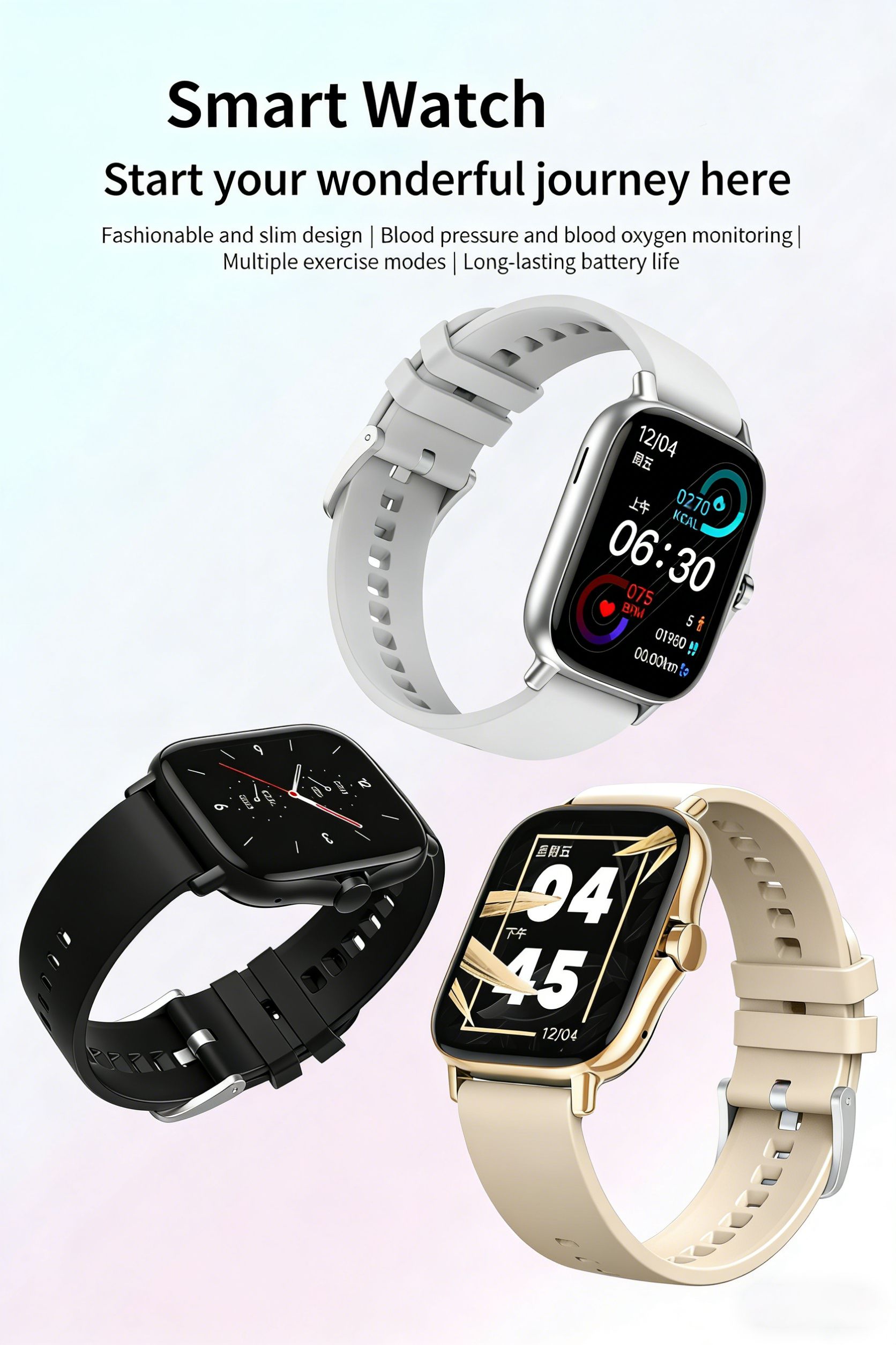 RichRipple AS1 2.0 inch Smart Watch 6 in 1 Set of Fine Luxury Gift Gold Bangle and Stone 2.01-Inch Bluetooth Call Mobile Fitness Smart Watch Women Gift