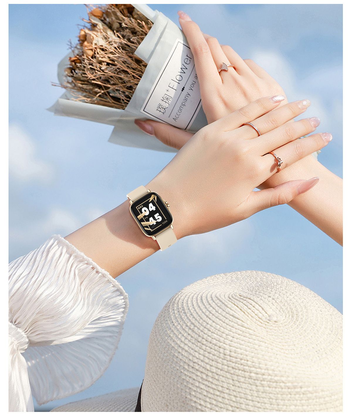 RichRipple AS9 2.0 inch Smart Watch 6 in 1 Set of Fine Luxury gift Gold Bangle and Stone 2.01-Inch Bluetooth Call Mobile Fitness Smart Watch Women Gift