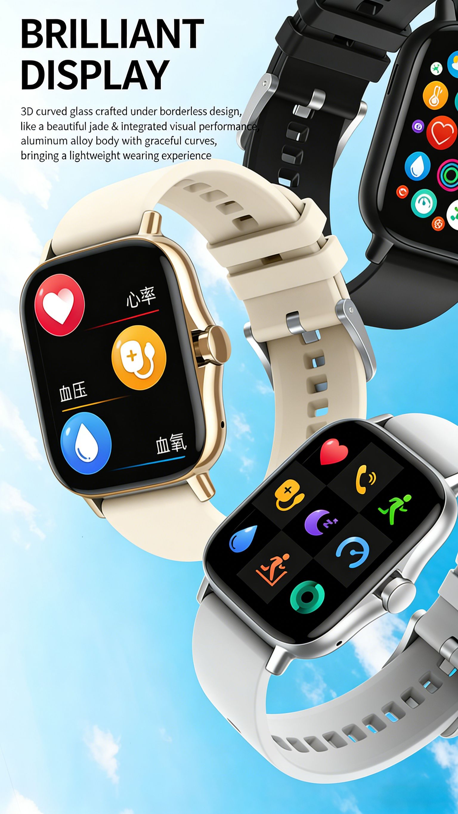 RichRipple AS9 2.0 inch Smart Watch 6 in 1 Set of Fine Luxury gift Gold Bangle and Stone 2.01-Inch Bluetooth Call Mobile Fitness Smart Watch Women Gift