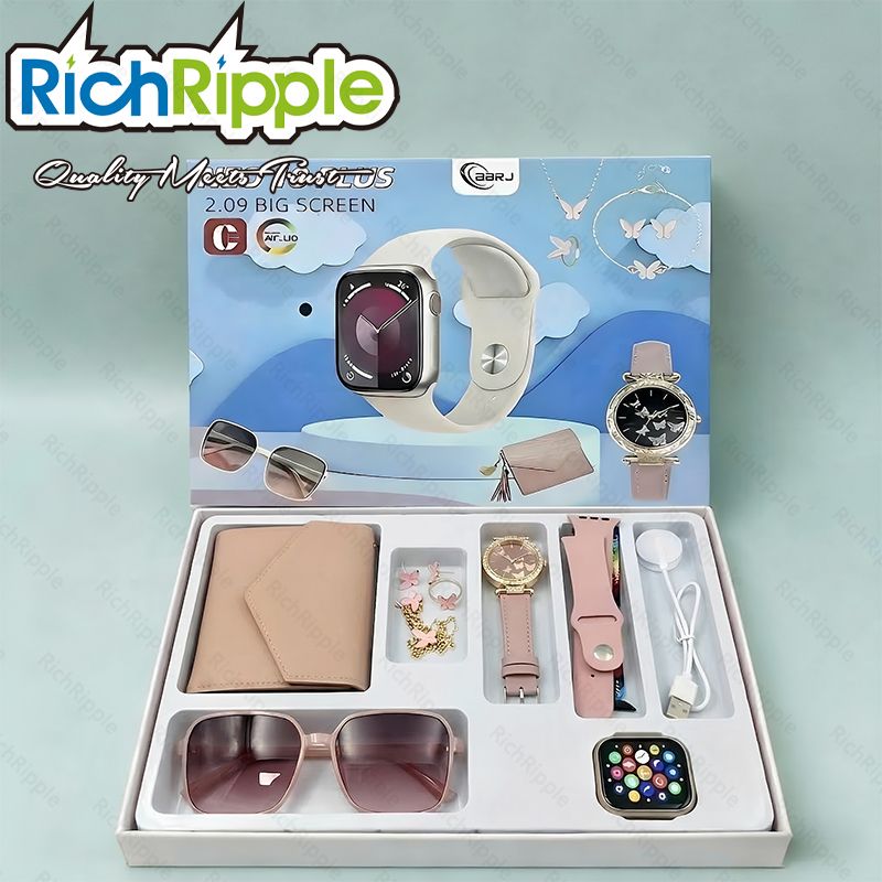 RichRipple NEO18 plus 2.0 inch Smart Watch 6 in 1 Set of Fine Luxury gift Gold Bangle and Stone 2.01-Inch Bluetooth Call Mobile Fitness Smart Watch Women Gift