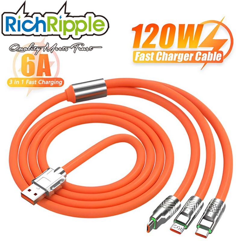 RichRipple 4 in 1 65W 1.5M Fast Charging Cable USB Data Cables Suitable For IPhone Xiaomi Tecno Huawei Samsung Charger Liquid Silicon Type-C Micro Lighting Charging Cable
