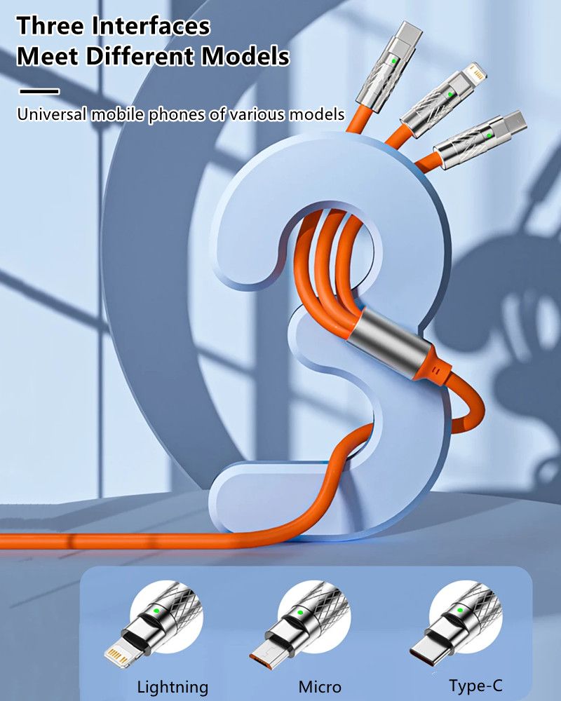 RichRipple 4 in 1 65W 1.5M Fast Charging Cable USB Data Cables Suitable For IPhone Xiaomi Tecno Huawei Samsung Charger Liquid Silicon Type-C Micro Lighting Charging Cable