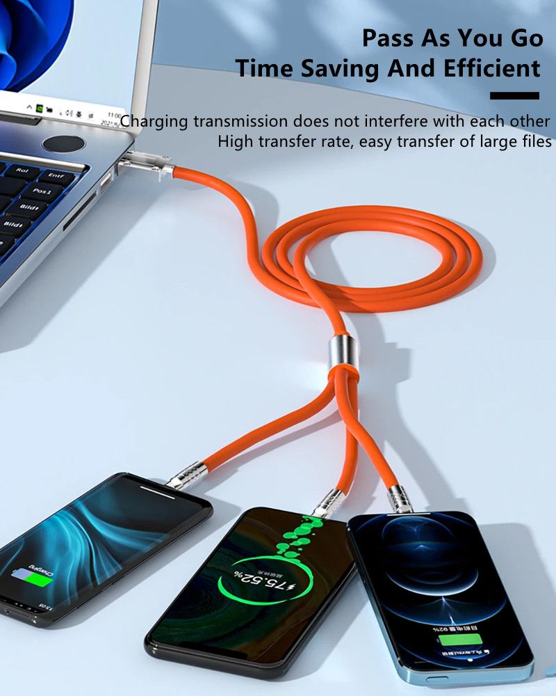 RichRipple 4 in 1 65W 1.5M Fast Charging Cable USB Data Cables Suitable For IPhone Xiaomi Tecno Huawei Samsung Charger Liquid Silicon Type-C Micro Lighting Charging Cable