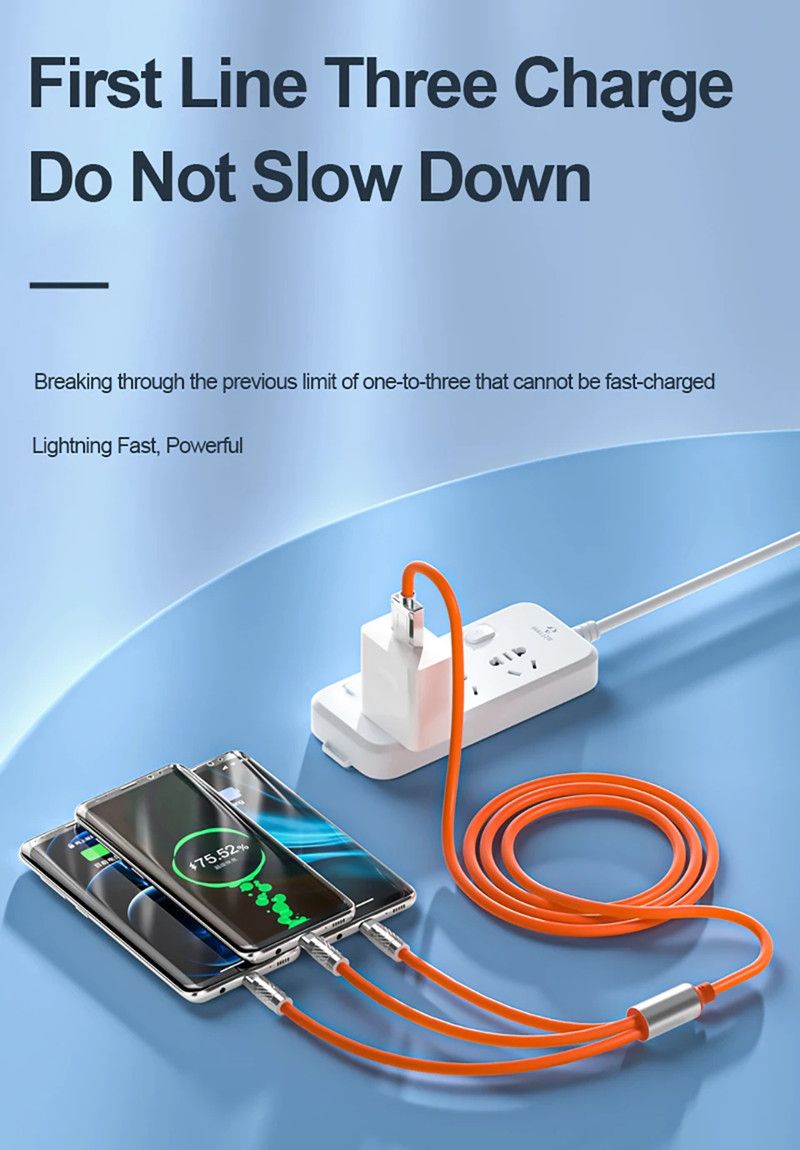 RichRipple 4 in 1 65W 1.5M Fast Charging Cable USB Data Cables Suitable For IPhone Xiaomi Tecno Huawei Samsung Charger Liquid Silicon Type-C Micro Lighting Charging Cable